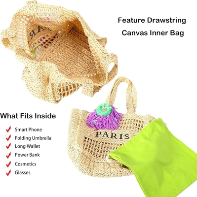 Herald Straw Mesh Beach Tote Bag for Women, Large Summer Lightweight Foldable Woven Shoulder Purse Bags for Travel