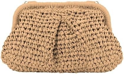 BEACH CHIC WOMEN'S RAFFIA STRAW DUMPLING CLUTCH STYLISH SUMMER VACATION CROSSBODY BAG RATTAN PURSE