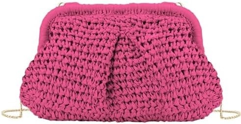 BEACH CHIC WOMEN'S RAFFIA STRAW DUMPLING CLUTCH STYLISH SUMMER VACATION CROSSBODY BAG RATTAN PURSE