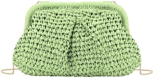 BEACH CHIC WOMEN'S RAFFIA STRAW DUMPLING CLUTCH STYLISH SUMMER VACATION CROSSBODY BAG RATTAN PURSE