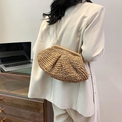 BEACH CHIC WOMEN'S RAFFIA STRAW DUMPLING CLUTCH STYLISH SUMMER VACATION CROSSBODY BAG RATTAN PURSE
