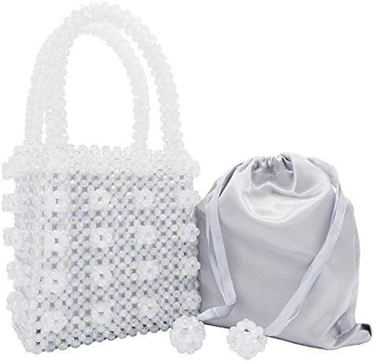 MIUCO WOMENS BEADED HANDBAGS HANDMADE WEAVE CRYSTAL PEARL TOTE BAGS