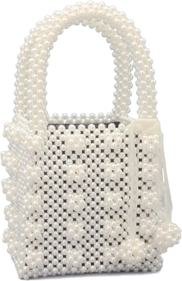 MIUCO WOMENS BEADED HANDBAGS HANDMADE WEAVE CRYSTAL PEARL TOTE BAGS