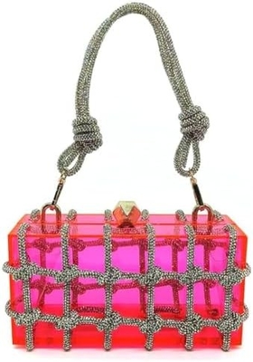 Clear Acrylic Bag Rhinestone Acrylic Clutch Crystal Evening Purses for Women Glitter Handbag for Wedding Cocktail Party