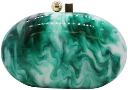 Acrylic Evening Clutch Bag for Women Shell Shape Shoulder Crossbody Bag Glitter Marble Purse Handbag