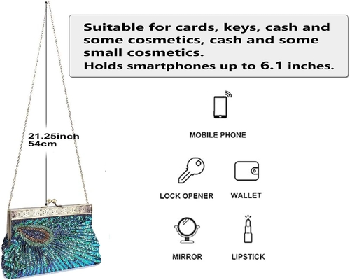 VINTAGE STYLE BEADED AND SEQUINED EVENING BAG WEDDING PARTY HANDBAG CLUTCH PURSE FOR WOMEN EVENING