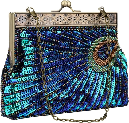 VINTAGE STYLE BEADED AND SEQUINED EVENING BAG WEDDING PARTY HANDBAG CLUTCH PURSE FOR WOMEN EVENING