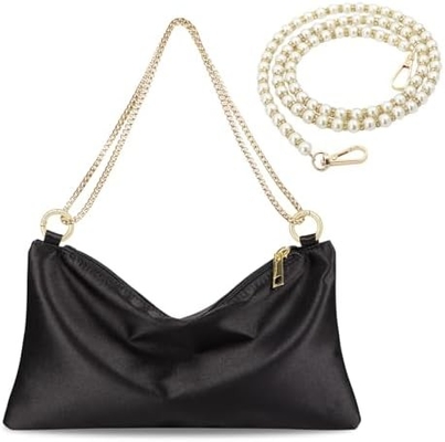Women’s Satin Evening Bag Clutch Purse Handbag for Women Wedding Shoulder Bag with 2 Chains for Formal Cocktail Party