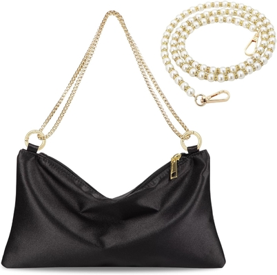 Women’s Satin Evening Bag Clutch Purse Handbag for Women Wedding Shoulder Bag with 2 Chains for Formal Cocktail Party