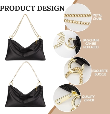 Women’s Satin Evening Bag Clutch Purse Handbag for Women Wedding Shoulder Bag with 2 Chains for Formal Cocktail Party