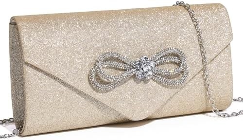 WOMEN EVENING HANDBAG SHINY CRYSTAL BOW FLAP CLUTCH PURSE FOR WOMEN WEDDING PARTY PROM PURSE