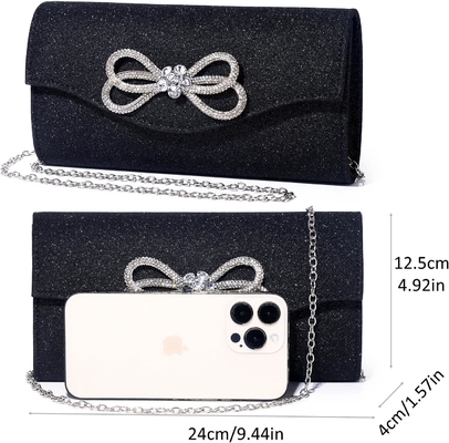 WOMEN EVENING HANDBAG SHINY CRYSTAL BOW FLAP CLUTCH PURSE FOR WOMEN WEDDING PARTY PROM PURSE