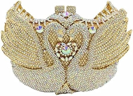 BOUTIQUE DE FGG WOMEN SWAN CLUTCH CRYSTAL EVENING BAGS WEDDING PARTY DINNER LADIES RHINESTONE MINAUDIERE HANDBAG