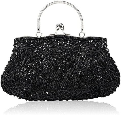 TMORE BEADED SEQUIN DESIGN FLOWER EVENING PURSE LARGE CLUTCH BAG