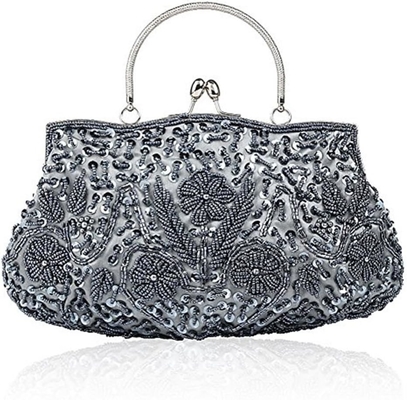 TMORE BEADED SEQUIN DESIGN FLOWER EVENING PURSE LARGE CLUTCH BAG