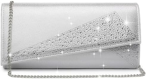DASEIN WOMEN'S SATIN RHINESTONE CLUTCH EVENING BAGS SPARKLE GLITTER SHINY PURSE HANDBAG FOR PARTY WEDDING COCKTAIL PROM
