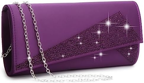 DASEIN WOMEN'S SATIN RHINESTONE CLUTCH EVENING BAGS SPARKLE GLITTER SHINY PURSE HANDBAG FOR PARTY WEDDING COCKTAIL PROM