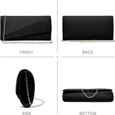 DASEIN WOMEN'S SATIN RHINESTONE CLUTCH EVENING BAGS SPARKLE GLITTER SHINY PURSE HANDBAG FOR PARTY WEDDING COCKTAIL PROM