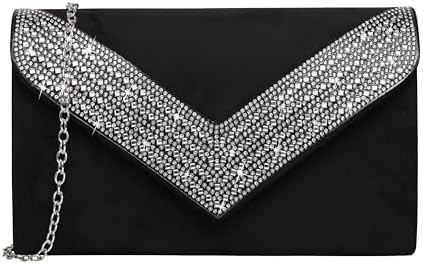 CLUTCH PURSE FOR WOMEN RHINESTONE BLING EVENING BAGS HANDBAGS FOR WEDDING PARTY PROM FAUX SUEDE ENVELOPE SHOULDER BAG