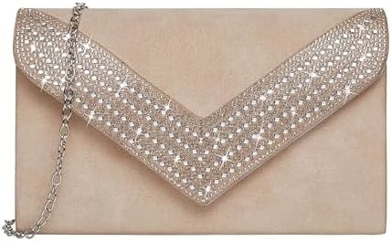 CLUTCH PURSE FOR WOMEN RHINESTONE BLING EVENING BAGS HANDBAGS FOR WEDDING PARTY PROM FAUX SUEDE ENVELOPE SHOULDER BAG