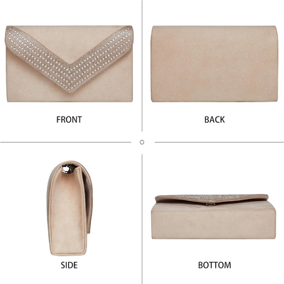 CLUTCH PURSE FOR WOMEN RHINESTONE BLING EVENING BAGS HANDBAGS FOR WEDDING PARTY PROM FAUX SUEDE ENVELOPE SHOULDER BAG