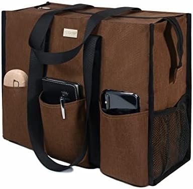 TOPDESIGN UTILITY WATER RESISTANT TOTE BAG WITH 13 EXTERIOR &amp; INTERIOR POCKETS, TOP ZIPPER CLOSURE &amp; THICK BOTTOM SUPPOR