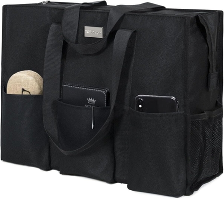 TOPDESIGN UTILITY WATER RESISTANT TOTE BAG WITH 13 EXTERIOR &amp; INTERIOR POCKETS, TOP ZIPPER CLOSURE &amp; THICK BOTTOM SUPPOR