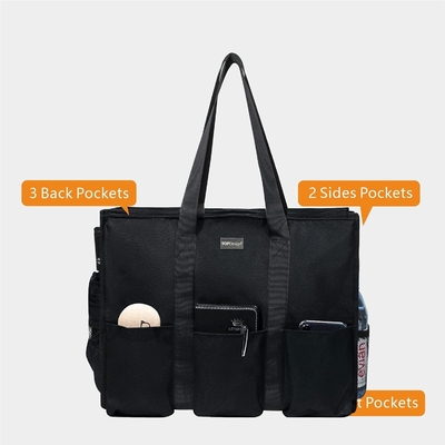 TOPDESIGN UTILITY WATER RESISTANT TOTE BAG WITH 13 EXTERIOR &amp; INTERIOR POCKETS, TOP ZIPPER CLOSURE &amp; THICK BOTTOM SUPPOR