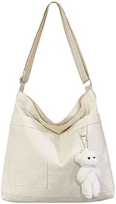 Brand: Kehpish Economical Cotton Canvas Tote Bag,Women Hobo Shoulder Bag Crossbody Handbag with 3 External Pocket