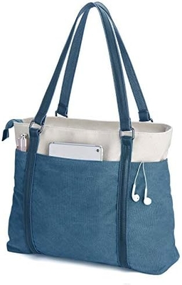 WOMEN LAPTOP TOTE BAG FOR WORK LIGHTWEIGHT SPLICE CANVAS 15.6 INCH HANDBAG PURSE