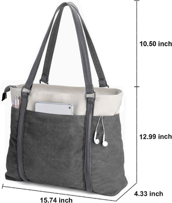 WOMEN LAPTOP TOTE BAG FOR WORK LIGHTWEIGHT SPLICE CANVAS 15.6 INCH HANDBAG PURSE