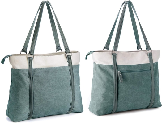 WOMEN LAPTOP TOTE BAG FOR WORK LIGHTWEIGHT SPLICE CANVAS 15.6 INCH HANDBAG PURSE