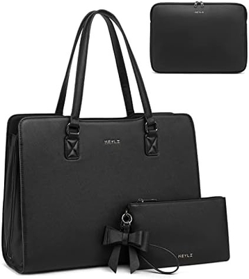 KEYLI 4PC SETS LAPTOP BAG FOR WOMEN LARGE LEATHER LAPTOP BRIEFCASE WITH USB CHARGING PORT COMPUTER SHOULDER TOTE BAGS PU