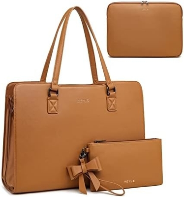 KEYLI 4PC SETS LAPTOP BAG FOR WOMEN LARGE LEATHER LAPTOP BRIEFCASE WITH USB CHARGING PORT COMPUTER SHOULDER TOTE BAGS PU