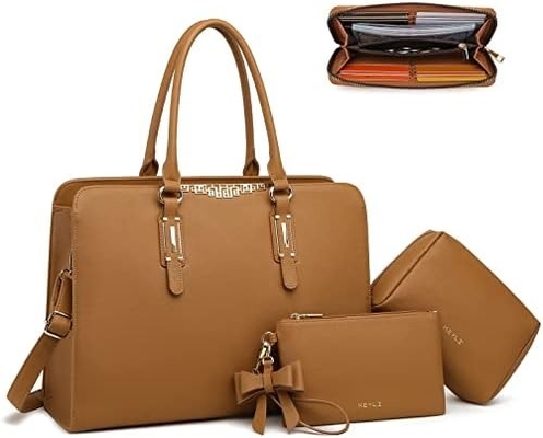 KEYLI 4PC SETS LAPTOP BAG FOR WOMEN LARGE LEATHER LAPTOP BRIEFCASE WITH USB CHARGING PORT COMPUTER SHOULDER TOTE BAGS PU