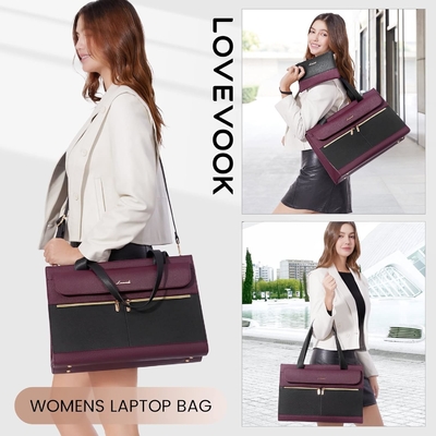 LOVEVOOK LAPTOP BAG FOR WOMEN 15.6 INCH LAPTOP TOTE WORK BAG PROFESSIONAL LEATHER COMPUTER BRIEFCASE WATERPROOF BUSINESS