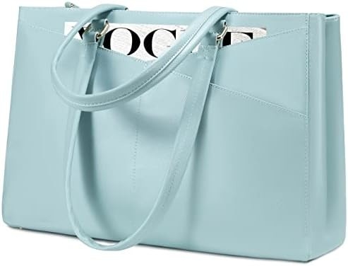 LAPTOP TOTE BAG FOR WOMEN 15.6 INCH WATERPROOF LEATHER COMPUTER BAGS BUSINESS OFFICE WORK BRIEFCASE BLACK