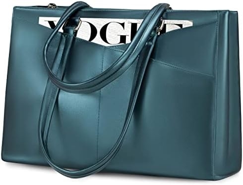 LAPTOP TOTE BAG FOR WOMEN 15.6 INCH WATERPROOF LEATHER COMPUTER BAGS BUSINESS OFFICE WORK BRIEFCASE BLACK