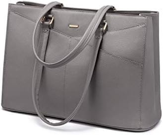 LAPTOP TOTE BAG FOR WOMEN 15.6 INCH WATERPROOF LEATHER COMPUTER BAGS BUSINESS OFFICE WORK BRIEFCASE BLACK