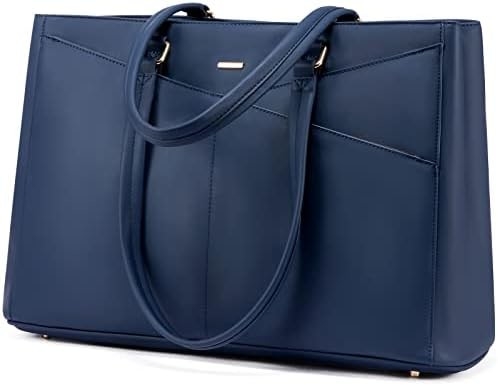 LAPTOP TOTE BAG FOR WOMEN 15.6 INCH WATERPROOF LEATHER COMPUTER BAGS BUSINESS OFFICE WORK BRIEFCASE BLACK