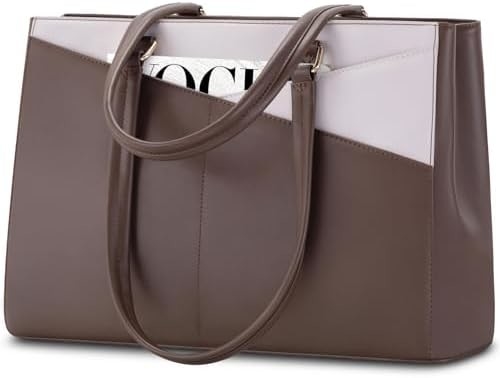 LAPTOP TOTE BAG FOR WOMEN 15.6 INCH WATERPROOF LEATHER COMPUTER BAGS BUSINESS OFFICE WORK BRIEFCASE BLACK