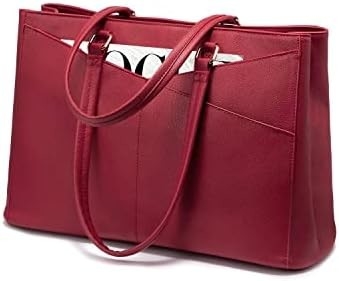 LAPTOP TOTE BAG FOR WOMEN 15.6 INCH WATERPROOF LEATHER COMPUTER BAGS BUSINESS OFFICE WORK BRIEFCASE BLACK