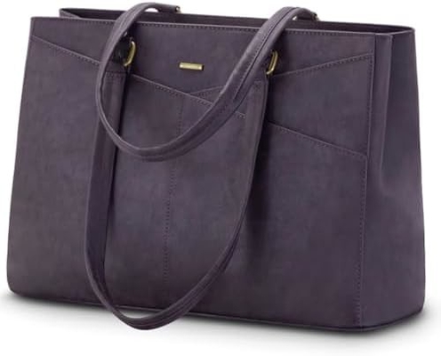 LAPTOP TOTE BAG FOR WOMEN 15.6 INCH WATERPROOF LEATHER COMPUTER BAGS BUSINESS OFFICE WORK BRIEFCASE BLACK