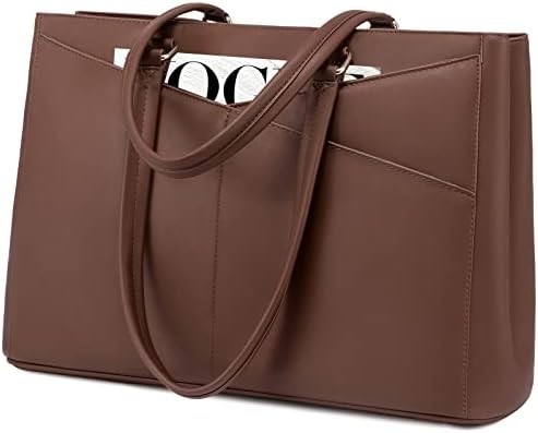 LAPTOP TOTE BAG FOR WOMEN 15.6 INCH WATERPROOF LEATHER COMPUTER BAGS BUSINESS OFFICE WORK BRIEFCASE BLACK