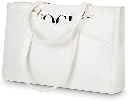 LAPTOP TOTE BAG FOR WOMEN 15.6 INCH WATERPROOF LEATHER COMPUTER BAGS BUSINESS OFFICE WORK BRIEFCASE BLACK