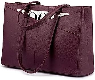 LAPTOP TOTE BAG FOR WOMEN 15.6 INCH WATERPROOF LEATHER COMPUTER BAGS BUSINESS OFFICE WORK BRIEFCASE BLACK