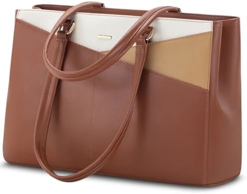 LAPTOP TOTE BAG FOR WOMEN 15.6 INCH WATERPROOF LEATHER COMPUTER BAGS BUSINESS OFFICE WORK BRIEFCASE BLACK