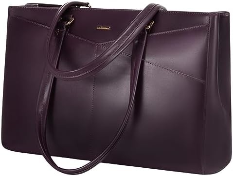 LAPTOP TOTE BAG FOR WOMEN 15.6 INCH WATERPROOF LEATHER COMPUTER BAGS BUSINESS OFFICE WORK BRIEFCASE BLACK