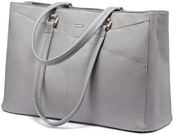 LAPTOP TOTE BAG FOR WOMEN 15.6 INCH WATERPROOF LEATHER COMPUTER BAGS BUSINESS OFFICE WORK BRIEFCASE BLACK