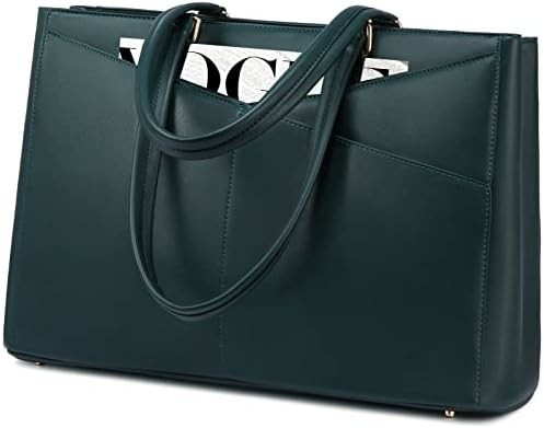 LAPTOP TOTE BAG FOR WOMEN 15.6 INCH WATERPROOF LEATHER COMPUTER BAGS BUSINESS OFFICE WORK BRIEFCASE BLACK
